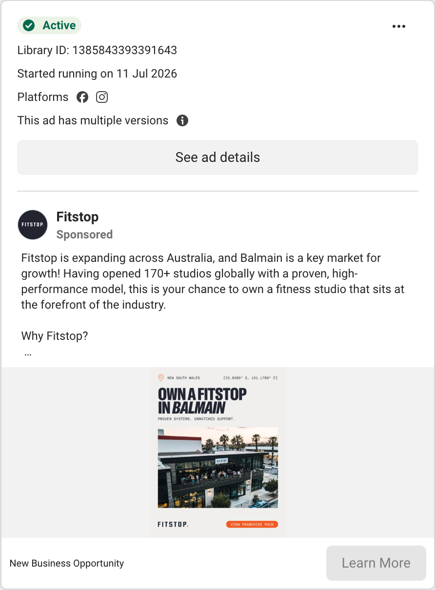 Fitstop ad: Own a Fitstop in Balmain