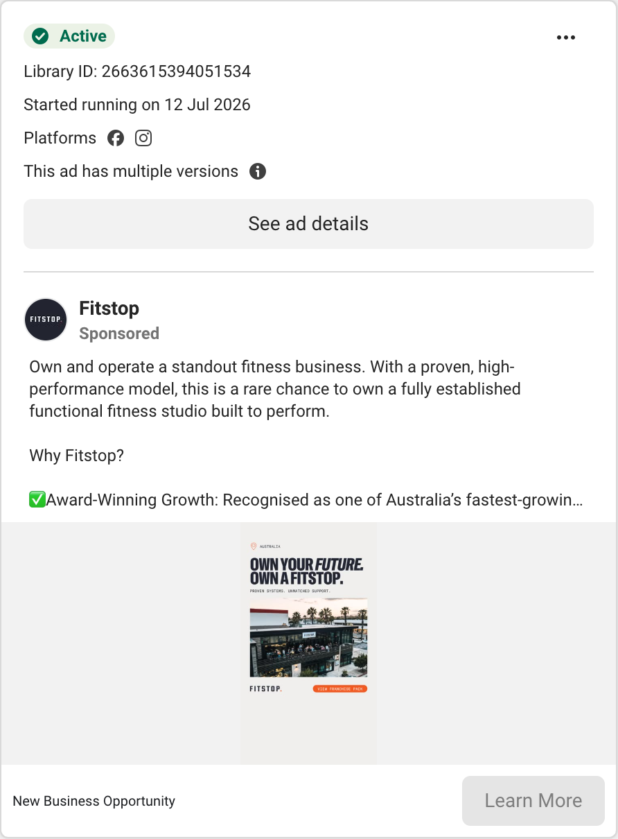 Fitstop ad: Own Your Future. Own a Fitstop.