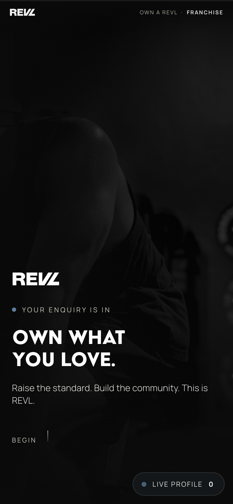 REVL interactive franchise experience on a mobile screen